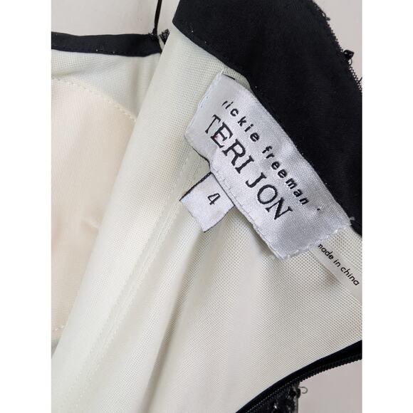 Teri Jon Rickie Freeman Sequin Overlay Formal Dress w/ Feathers Black 4 - Picture 12 of 14